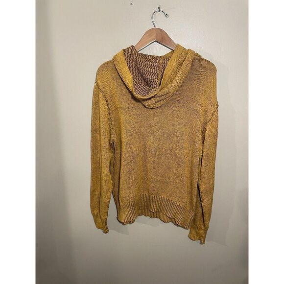 Parish Nation Hooded Sweater Men’s Large Cable Knit Kangaroo Pocket Mustard - Picture 3 of 6